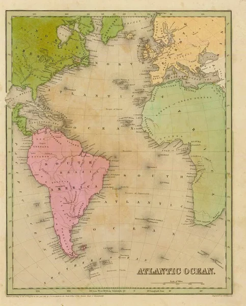 古德里希地图集上的1841年大西洋旧地图 — 图库照片