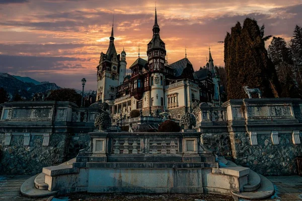 Piękny Widok Zamek Peles Synaju Rumunia — Zdjęcie stockowe