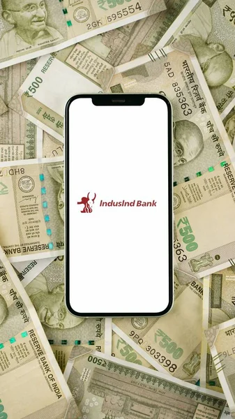 stock image IndusInd Bank limited on the mobile phone screen, isolated background