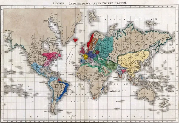 在纸图册上显示的旧世界地图 — 图库照片