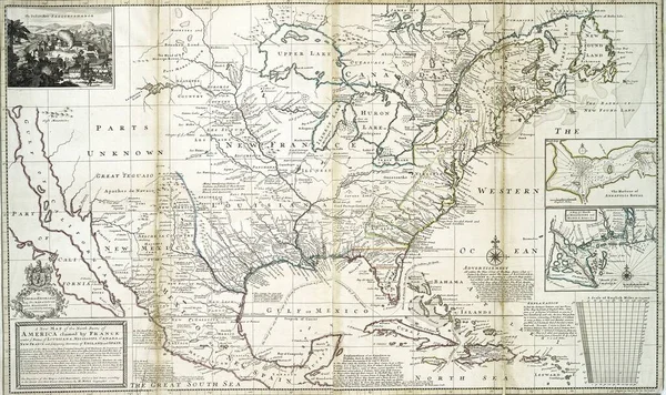 세기의 지도책에 나오는 북아메리카에 프랑스인들의 주장을 — 스톡 사진