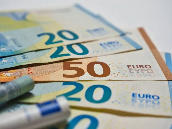 Diverse Banconote Euro Con Particolare Attenzione Cinquanta Euro — Foto Stock