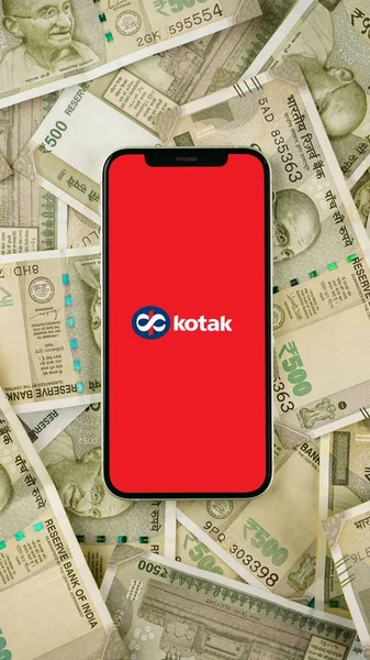 stock image Kotak Mahindra Bank on mobile phone screen