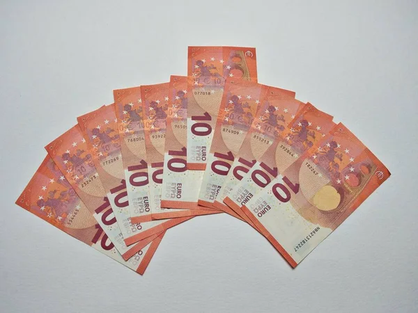 Ten Euro Bills Semicircle One Protruding Have Background — Stock Photo, Image