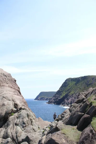 Uçurumun Kenarında Duran Denize Bakan Adam Newfoundland Kanada — Stok fotoğraf