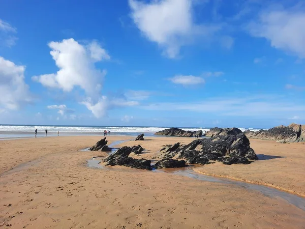 Beautiful Shot Rocks Beach Cloudy Blue Sky — Stock Photo, Image