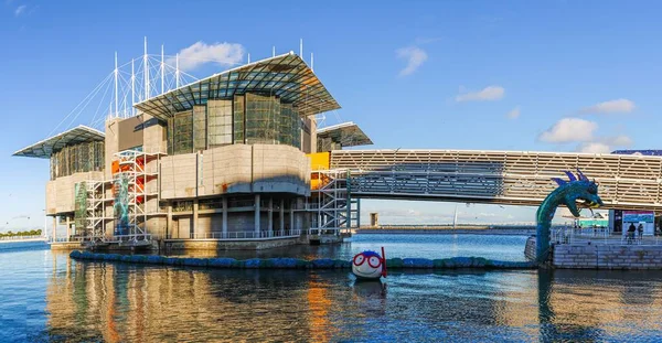 stock image Lisbon Oceanarium building at sunset in Parque das Nacoes