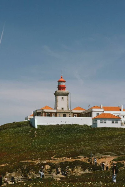 Vertical Shot Lighthouse Hill Blue Sky — Stock Photo, Image