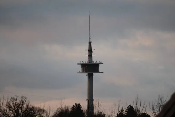 Uma Torre Rádio Bad Segeberg Durante Pôr Sol — Fotografia de Stock