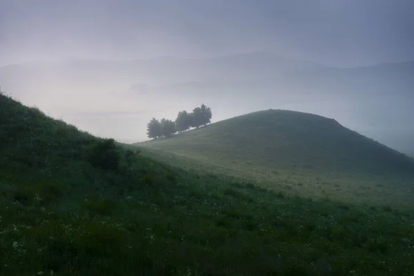 Vacker Bild Gröna Kullar Dimmig Himmel Mongoliet — Stockfoto