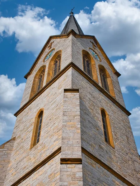 Toren Van Collegiale Kerk Bielefeld Genomen Van Onderen Een Prachtige — Stockfoto