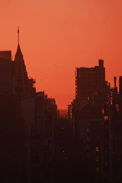 Malebný Pohled Panorama Města Při Západu Slunce Pozadí — Stock fotografie