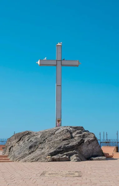 Velký Kříž Skále Městě Almunecar Provincie Granada Španělsko — Stock fotografie