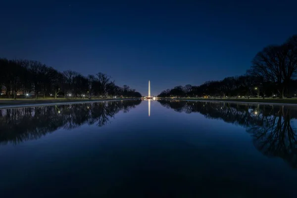 Monumento Washington Refletido Mirror Pond Washington Noite Eua — Fotografia de Stock