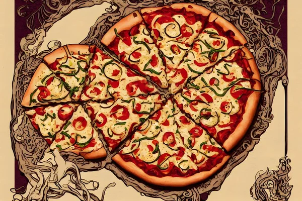 アールヌーボー様式のピザのイラスト グラフィックイラスト — ストック写真