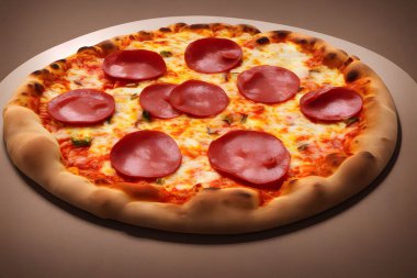 Peynirli ve diğer malzemeli lezzetli bir pizza resmi.