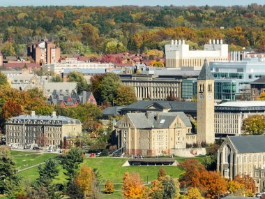 Öğleden sonra Ithaca, New York, ABD 'yi çevreleyen bölgenin hava sonbahar görüntüsü