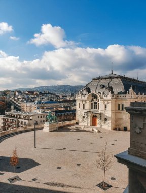 Budapeşte, Macaristan 'daki Budapeşte Kalesi' ndeki Kraliyet Binicilik Salonu 'nun dikey yüksek açısı.