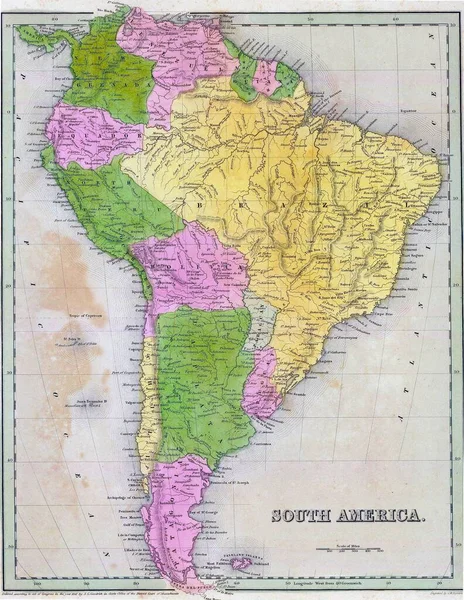Stara Mapa Ameryki Południowej Atlasie Goodrich Roku 1841 — Zdjęcie stockowe