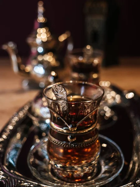 Closeup Traditional Vintage Turkish Tea Glasses — Stock Photo, Image