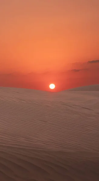 垂直拍摄的橙色落日在干枯的沙丘上闪耀 — 图库照片