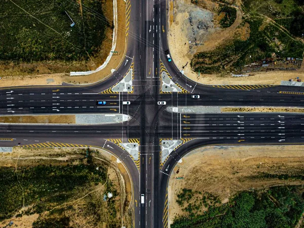 Aerial Top View Cars Interchange Daytime — Stock Photo, Image