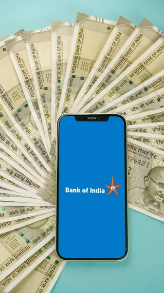 stock image Bank of India or BOI on the mobile phone screen, isolated background