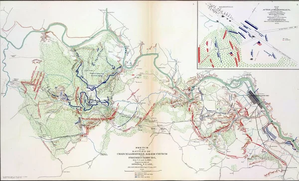 Kancellárfalvi Fredericksburgi Csata Régi Térképe Atlaszon Jelzi Háború Menetét — Stock Fotó