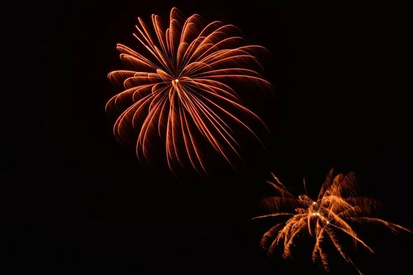Beautiful Shot Exploding Colorful Fireworks Black Night Sky — Stock Photo, Image