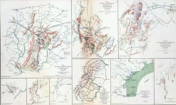 Παλιός Χάρτης Της Μάχης Του Γκέτισμπεργκ Στον Άτλαντα Δείχνει Την — Φωτογραφία Αρχείου
