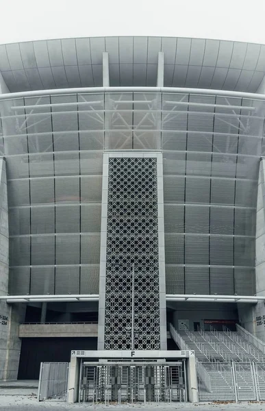 Gyönyörű Kilátás Bejárati Kapura Futurisztikus Stadionban Budapesten — Stock Fotó