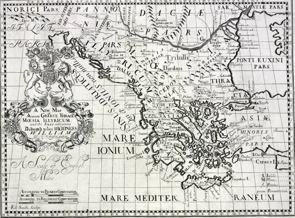 Παλιός Χάρτης Της Ελλάδας Θράκης Ιλλυρικού Από Άτλαντα Του 18Ου — Φωτογραφία Αρχείου