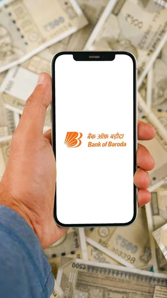 Banco Baroda Bob Tela Telefone Celular Sobre Fundo Isolado — Fotografia de Stock