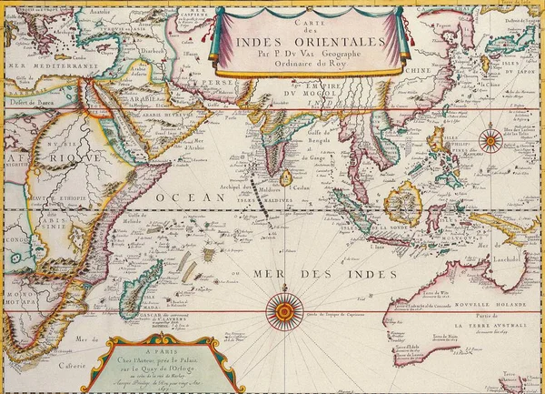在纸图册上显示的旧的东南亚地图 — 图库照片