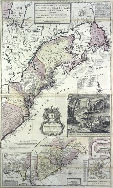 从18世纪地图集看北美大不列颠国王领地的旧地图 — 图库照片
