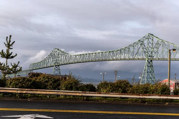 View Highway Astoria Megler Bridge Town Gloomy Weather Oregon — Stock Photo, Image