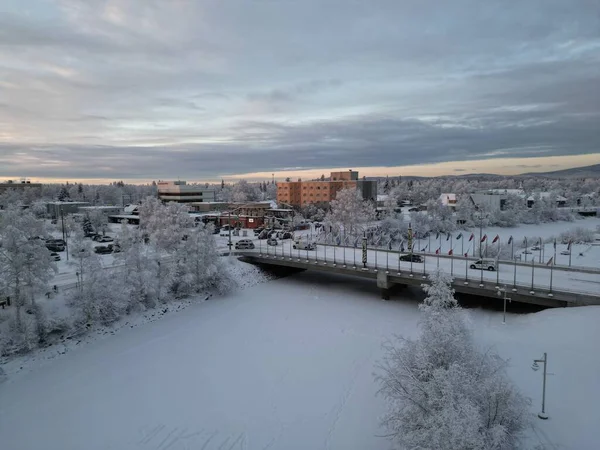 Widok Powietrza Fairbanks Mroźny Zimowy Dzień Alaska Stany Zjednoczone Ameryki — Zdjęcie stockowe