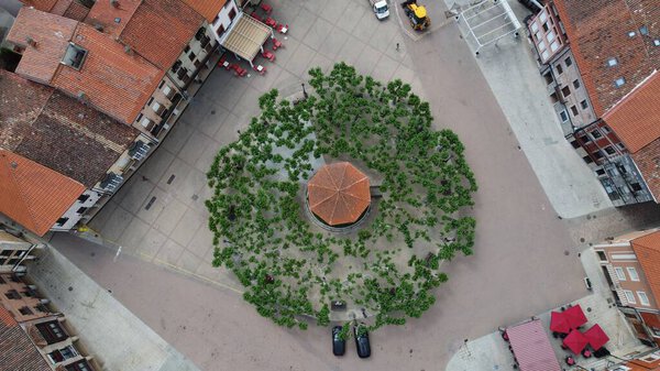 An aerial view of a beautiful square in the old town