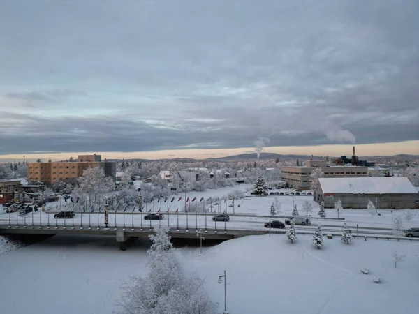 Widok Powietrza Fairbanks Mroźny Zimowy Dzień Alaska Stany Zjednoczone Ameryki — Zdjęcie stockowe