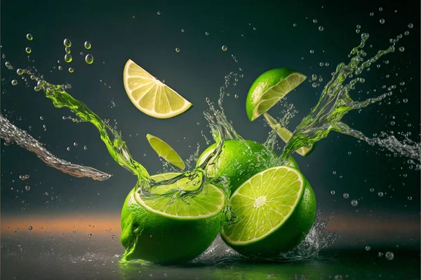 Isolated Lime Water Splash Black Background Perfect Cocktail Recipes Juice — Stock Photo, Image