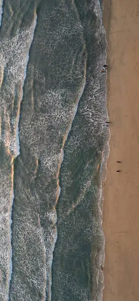 Aerial Vertical Shot Sea Waves Flowing Sandy Beach — Stock Photo, Image