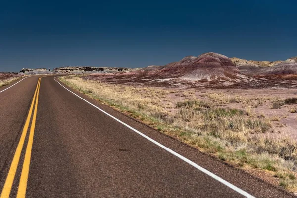 Ein Schöner Blick Auf Eine Asphaltierte Straße Wüste Versteinerten Wald — Stockfoto