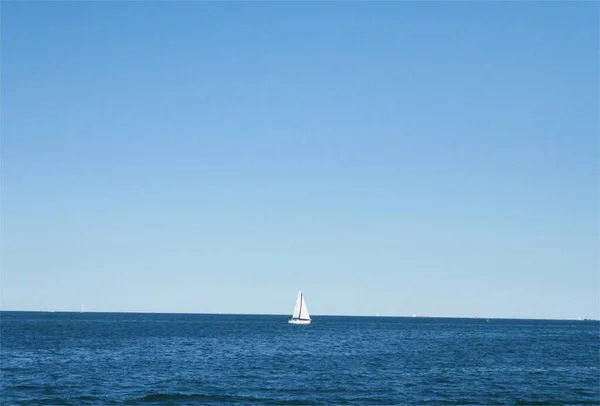 Sakin Mavi Bir Okyanusta Berrak Bir Gökyüzünün Altında Yelken Açan — Stok fotoğraf