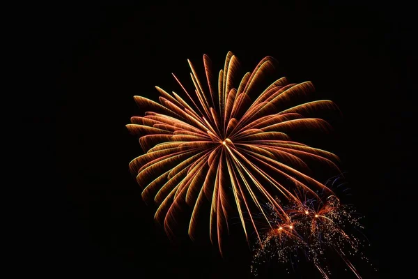 Krásný Záběr Explodující Barevné Ohňostroje Černé Noční Obloze — Stock fotografie