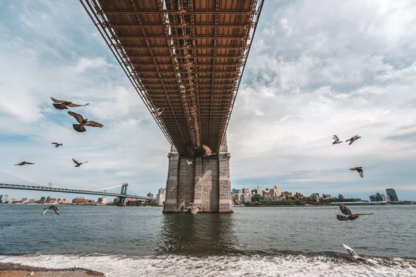 Puente Brooklyn Con Edificios Ciudad Fondo Nueva York Estados Unidos —  Fotos de Stock