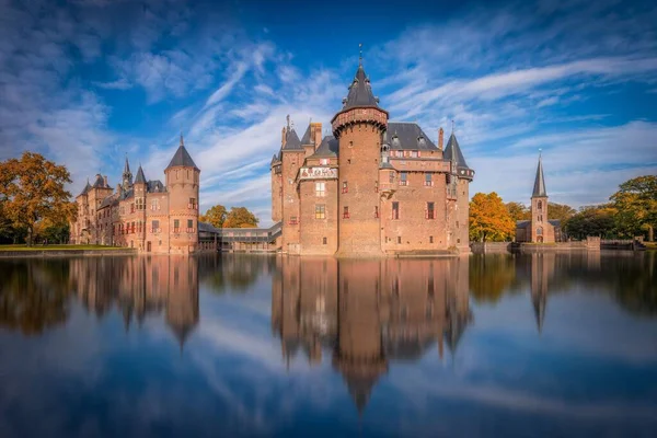 Una Vista Mozzafiato Sul Castello Haar Con Fiume Intorno Utrecht — Foto Stock