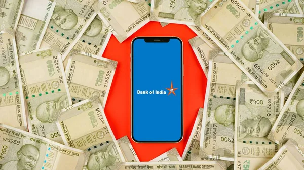 Cep Telefonu Ekranında Bank India Veya Boi Izole Edilmiş Arkaplan — Stok fotoğraf