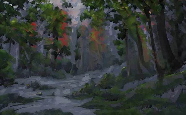 Иллюстрация Леса Высокими Зелеными Соснами Дневное Время — стоковое фото