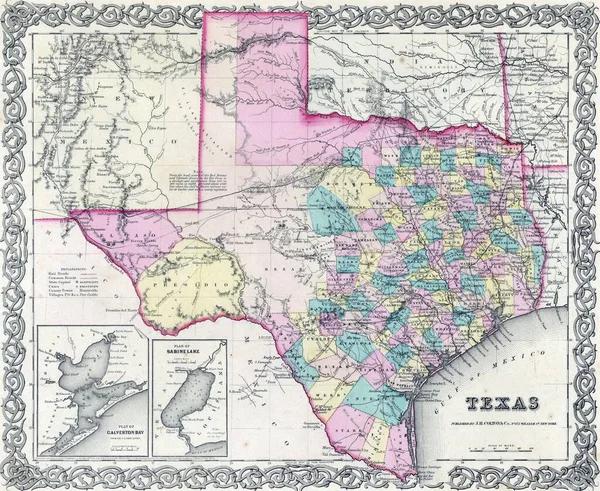 来自19世纪地图集的旧德克萨斯地图 — 图库照片