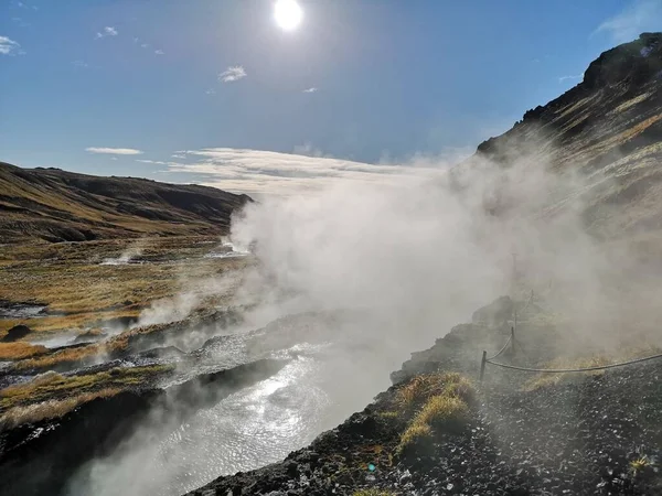 Hiking Road Hot Springs Iceland — Stock Photo, Image